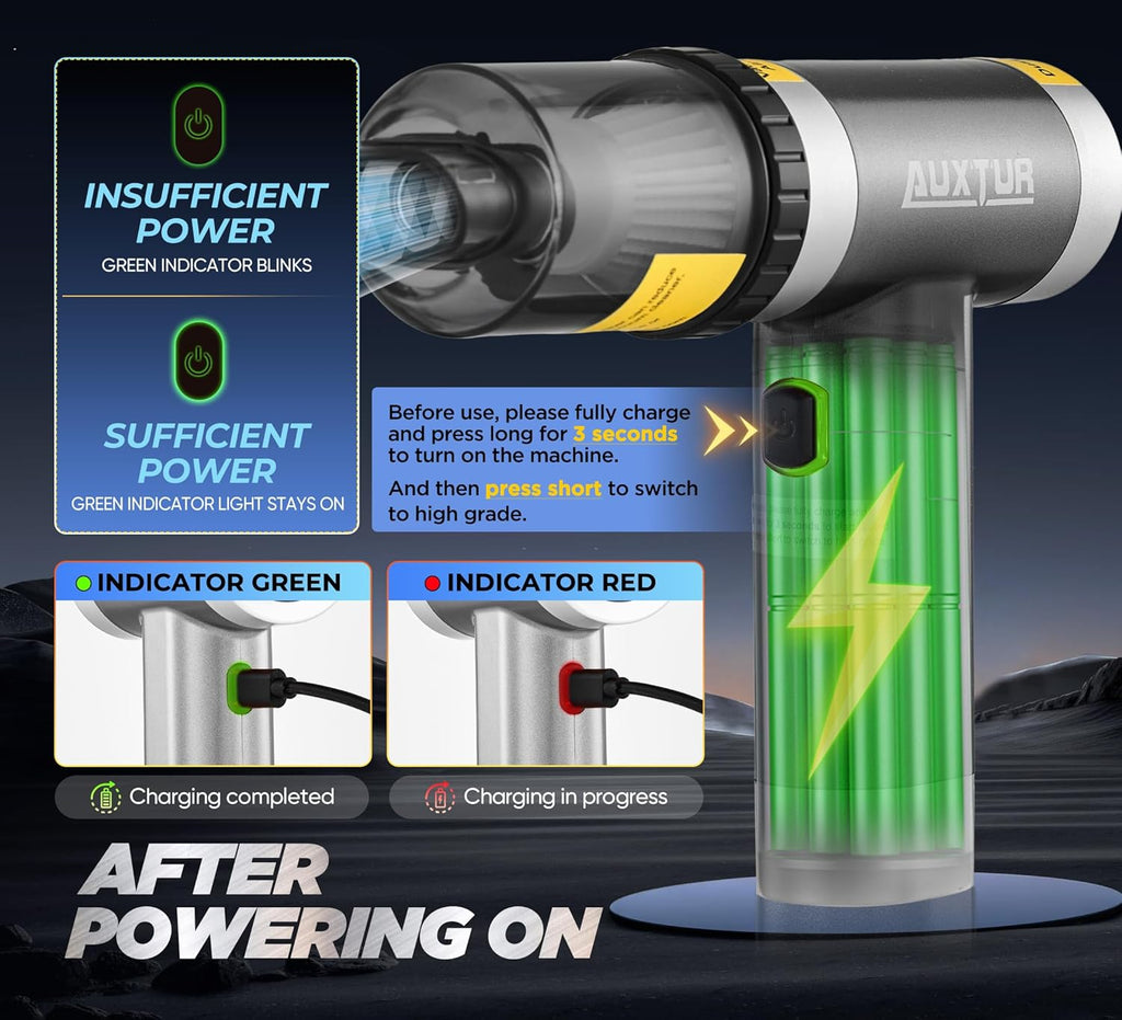 Portable Cordless Mini Computer Vacuum Cleaner with Brushless Motor, 12000PA Suction Power, 3-in-1 Wireless Handheld Design, Rechargeable (Grey)