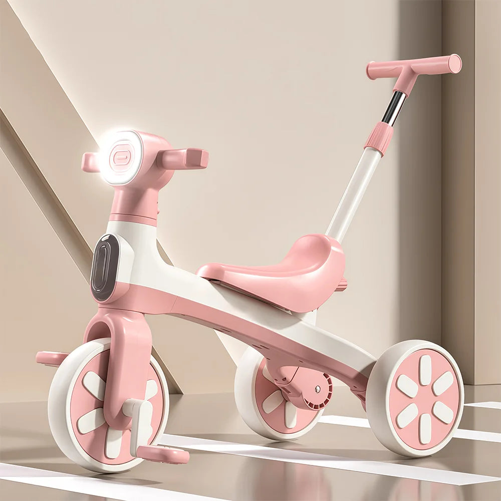 Kids Pedal Tricycle Balance Bike Baby Bicycle with Push Handle Music Walker Toy Toddler Training Ride-On with 3 Safety Wheels