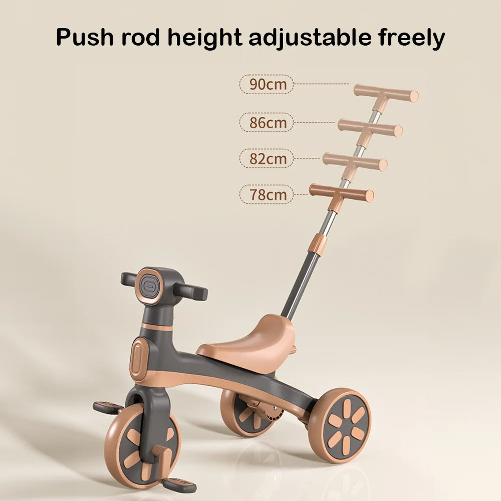 Kids Pedal Tricycle Balance Bike Baby Bicycle with Push Handle Music Walker Toy Toddler Training Ride-On with 3 Safety Wheels