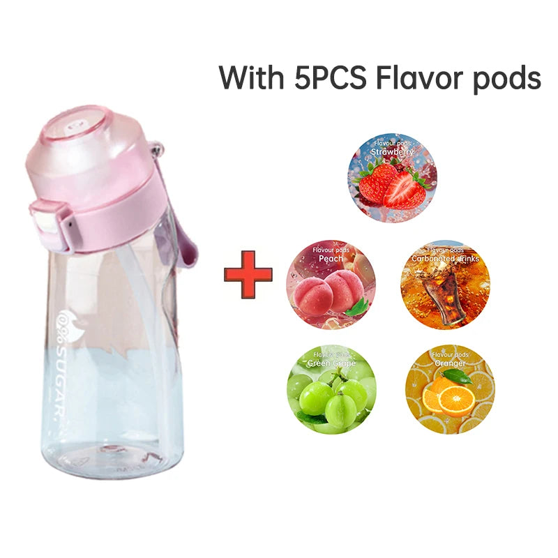 LUSQI 500ML Flavor Infuser Sports Water Bottle with 5 Sugar-Free Flavor Pods - BPA-Free Cup with Straw!