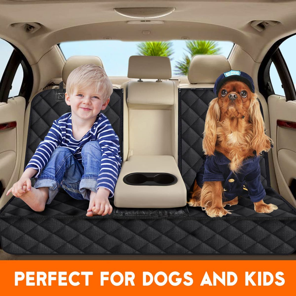 Dog Car Seat Cover - Waterproof Back Seat Protector for Pets with Non-Slip Design and Middle Armrest Compatibility for Most Vehicles - Black