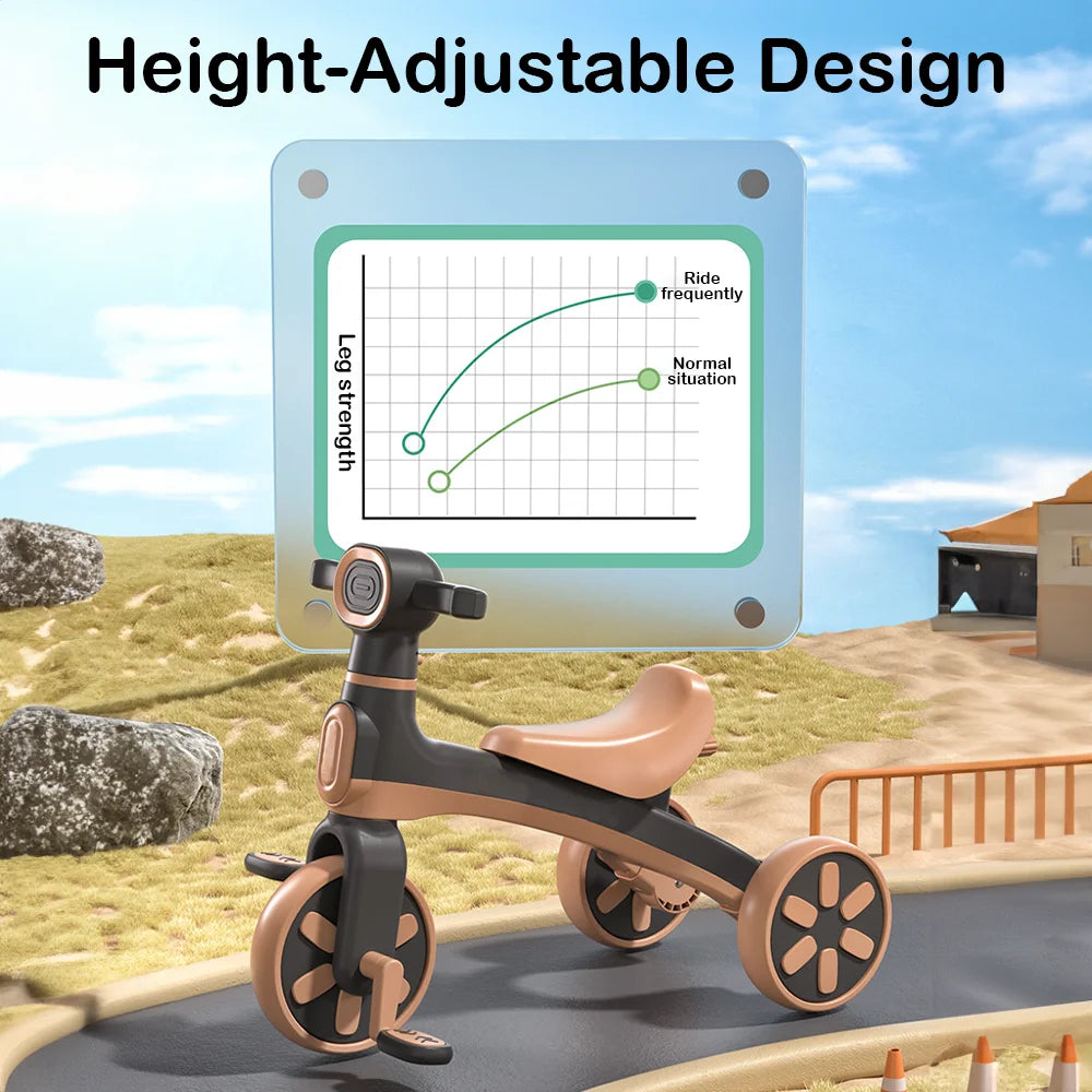 Kids Pedal Tricycle Balance Bike Baby Bicycle with Push Handle Music Walker Toy Toddler Training Ride-On with 3 Safety Wheels