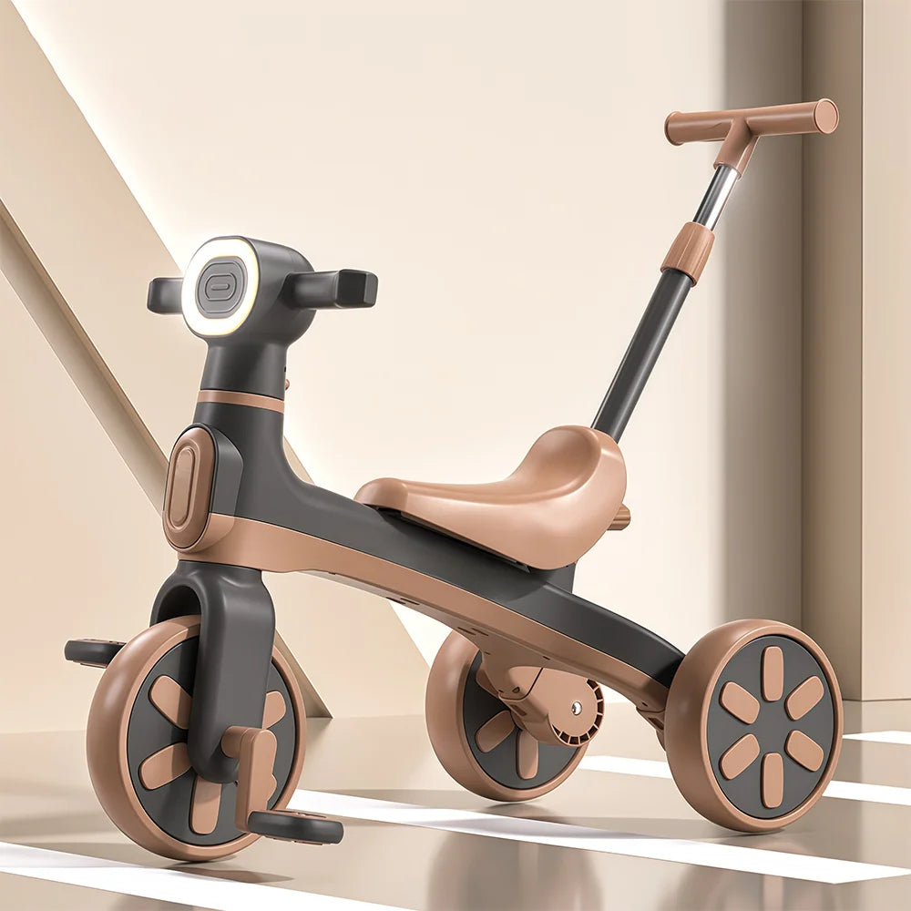 Kids Pedal Tricycle Balance Bike Baby Bicycle with Push Handle Music Walker Toy Toddler Training Ride-On with 3 Safety Wheels