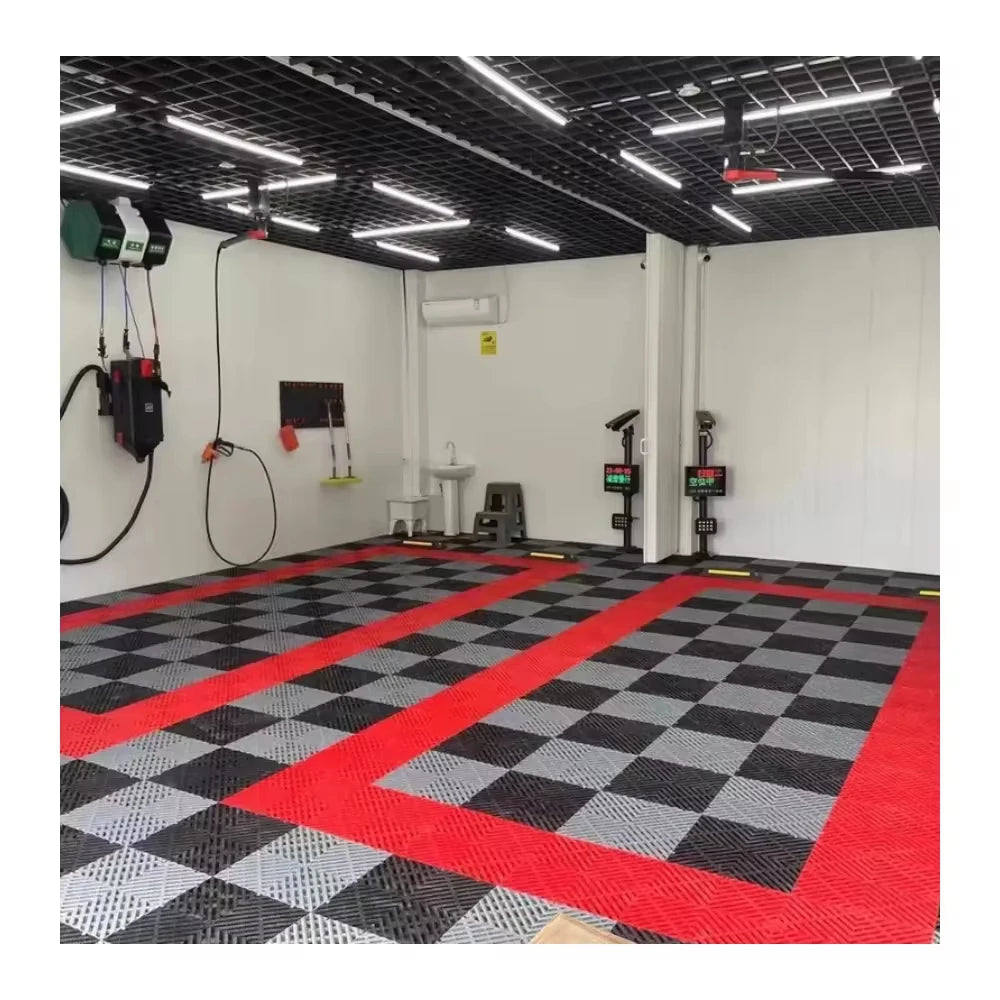Interlocking Workshop Flooring Modern Free Flow PP Garage Floor Tiles for Home Car Wash Graphic Design Solution