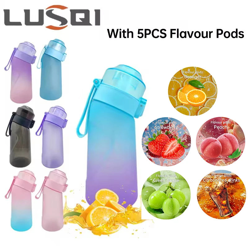 LUSQI 500ML Flavor Infuser Sports Water Bottle with 5 Sugar-Free Flavor Pods - BPA-Free Cup with Straw!