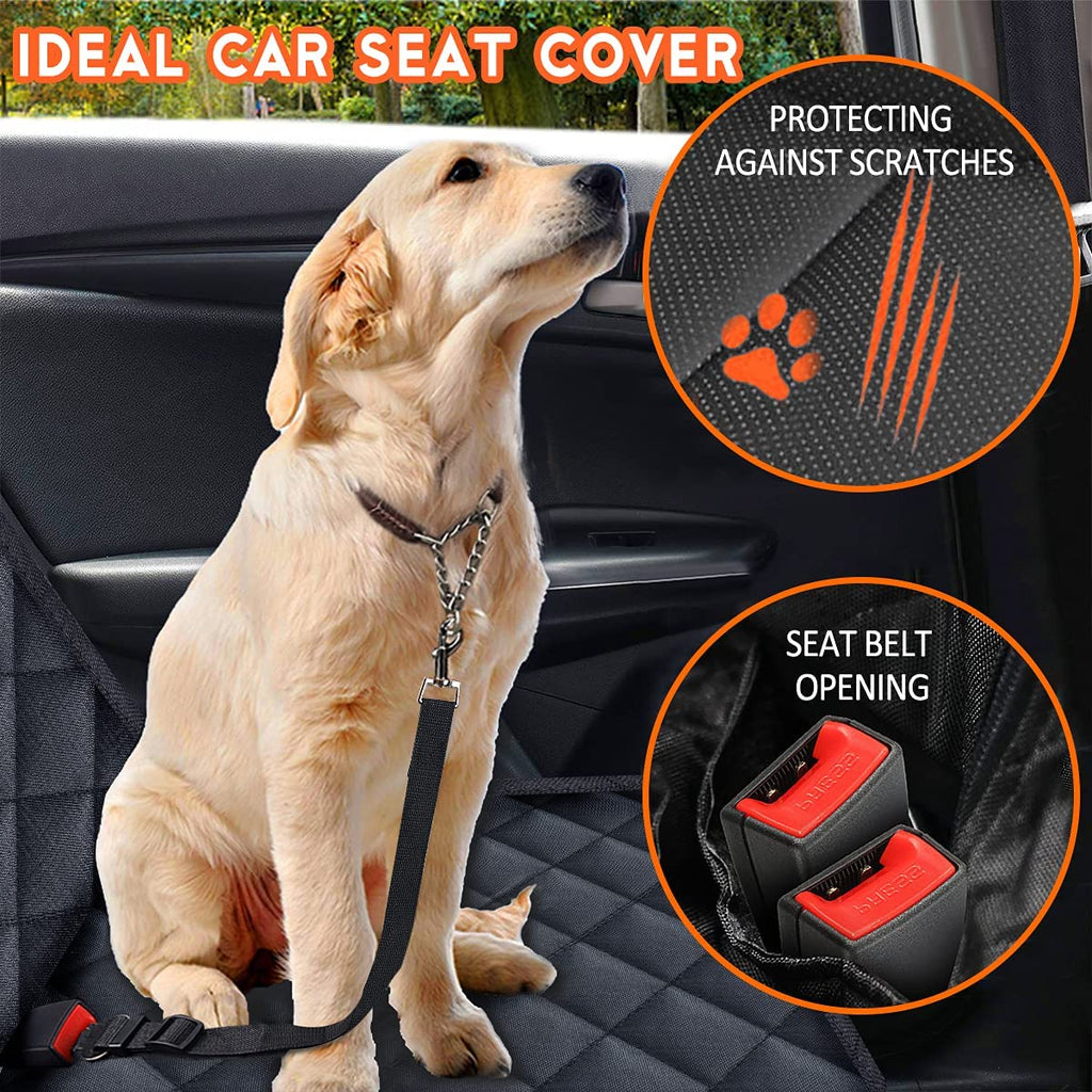 Dog Car Seat Cover - Waterproof Back Seat Protector for Pets with Non-Slip Design and Middle Armrest Compatibility for Most Vehicles - Black