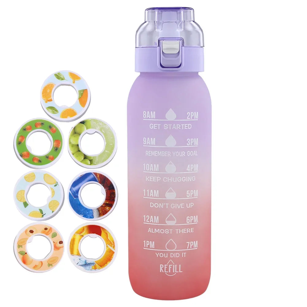 1000ML Air Flavored Water Bottle Sports Scented Water Bottle 0 Sugar Flavors Ring Water Cup with 7 Flavor Rods for Outdoor