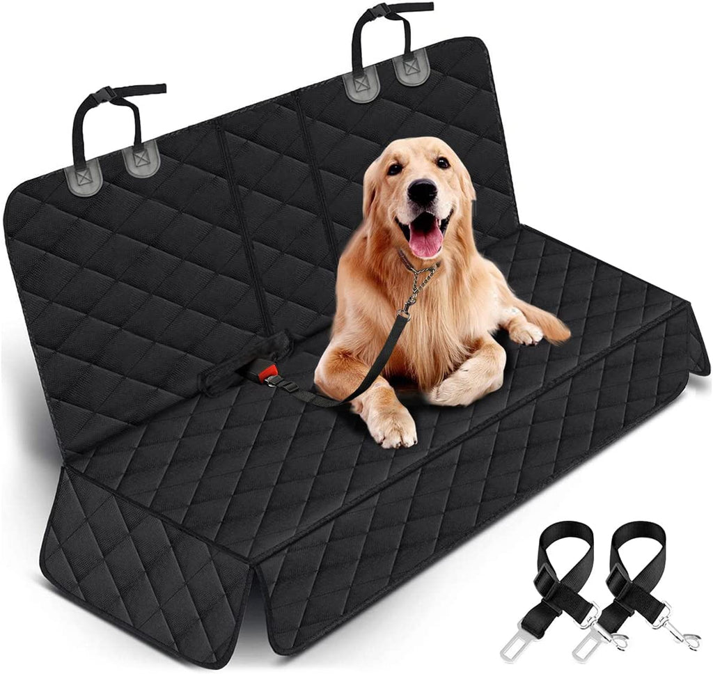 Dog Car Seat Cover - Waterproof Back Seat Protector for Pets with Non-Slip Design and Middle Armrest Compatibility for Most Vehicles - Black