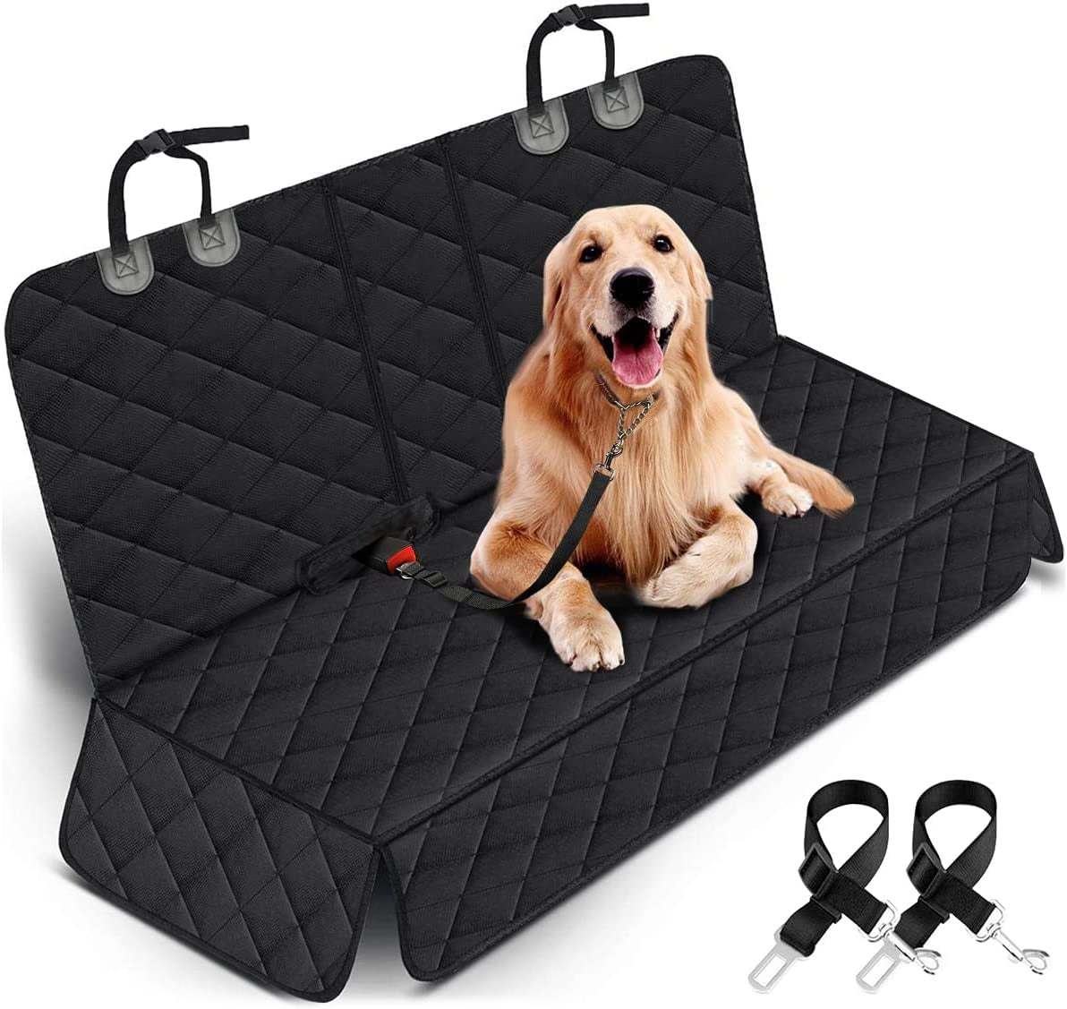 Dog Car Seat Cover - Waterproof Back Seat Protector for Pets with Non-Slip Design and Middle Armrest Compatibility for Most Vehicles - Black
