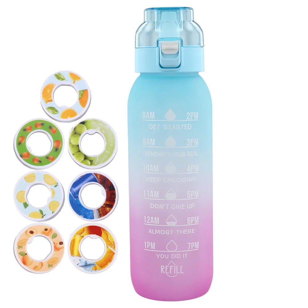 1000ML Air Flavored Water Bottle Sports Scented Water Bottle 0 Sugar Flavors Ring Water Cup with 7 Flavor Rods for Outdoor