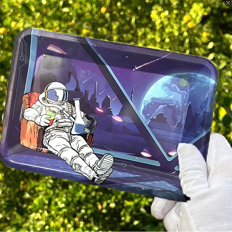 180*125MM Metal Rolling Tray Storage Tinplate Plate Tool Cigarette Smoking Accessories Kitchen Tools Various Pattern Designs