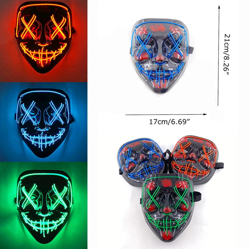 Wireless Luminous Mask Multi Style Purge Neon Night Mask Costumes Cosplay Mask Women Men Decor Full Face Mask Glow in the Dark