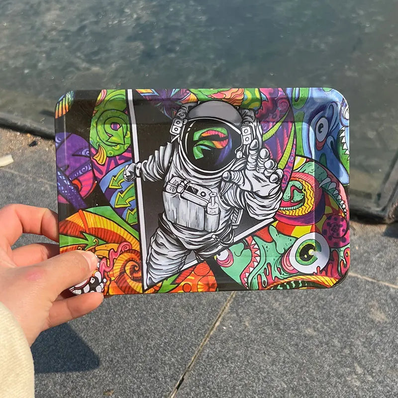 180*125MM Metal Rolling Tray Storage Tinplate Plate Tool Cigarette Smoking Accessories Kitchen Tools Various Pattern Designs