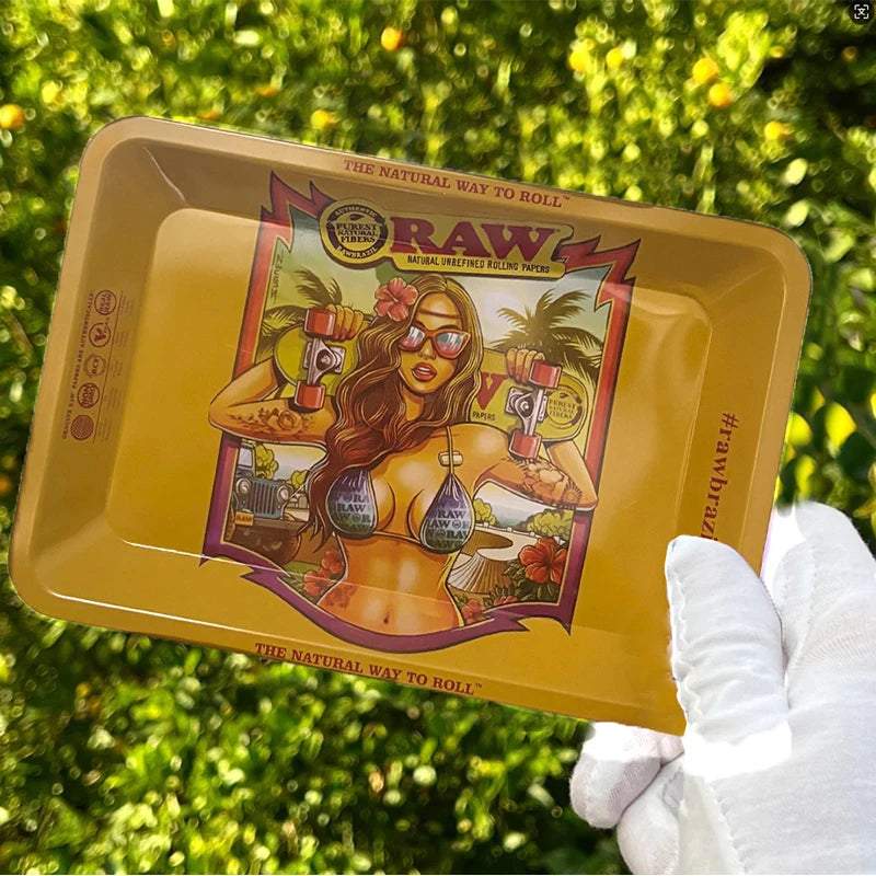 180*125MM Metal Rolling Tray Storage Tinplate Plate Tool Cigarette Smoking Accessories Kitchen Tools Various Pattern Designs