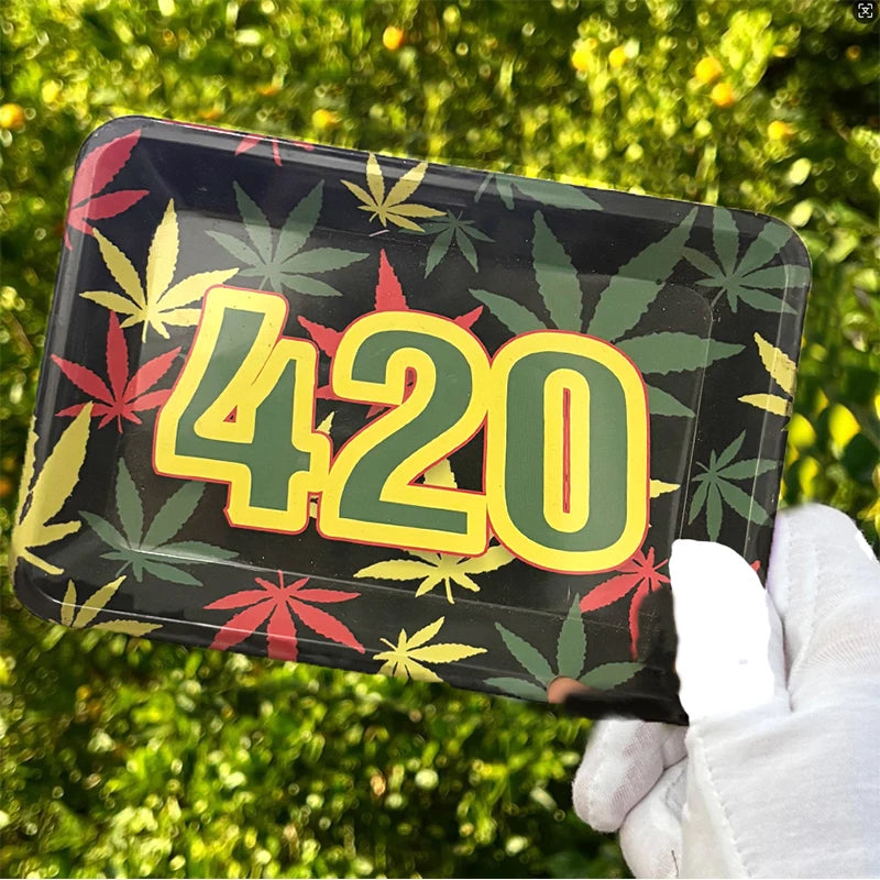 180*125MM Metal Rolling Tray Storage Tinplate Plate Tool Cigarette Smoking Accessories Kitchen Tools Various Pattern Designs