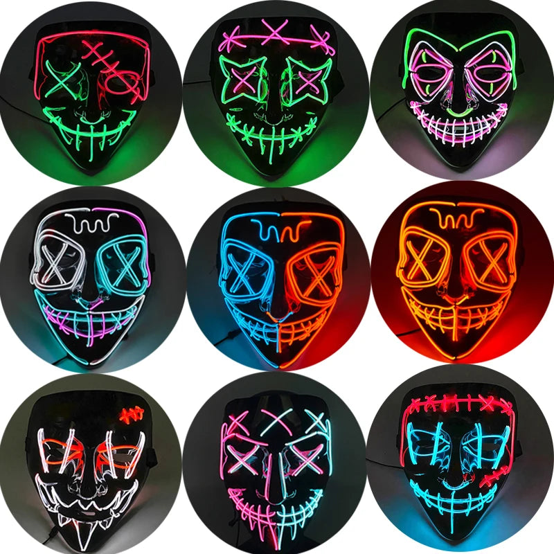 Wireless Luminous Mask Multi Style Purge Neon Night Mask Costumes Cosplay Mask Women Men Decor Full Face Mask Glow in the Dark