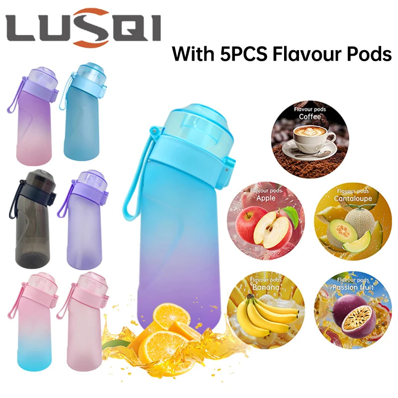 LUSQI 500ML Flavor Infuser Sports Water Bottle with 5 Sugar-Free Flavor Pods - BPA-Free Cup with Straw!