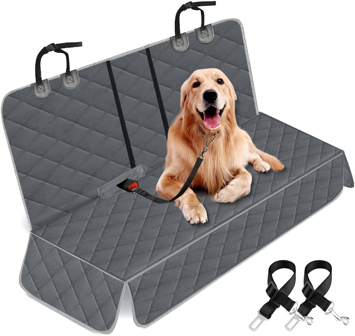 Dog Car Seat Cover - Waterproof Back Seat Protector for Pets with Non-Slip Design and Middle Armrest Compatibility for Most Vehicles - Black