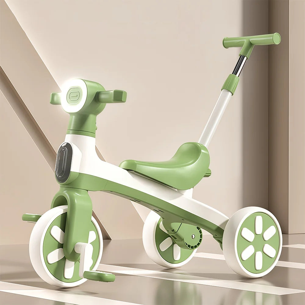 Kids Pedal Tricycle Balance Bike Baby Bicycle with Push Handle Music Walker Toy Toddler Training Ride-On with 3 Safety Wheels