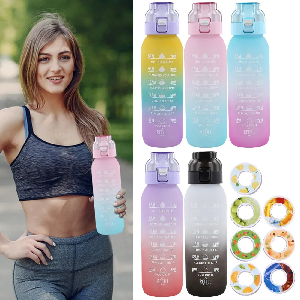 1000ML Air Flavored Water Bottle Sports Scented Water Bottle 0 Sugar Flavors Ring Water Cup with 7 Flavor Rods for Outdoor