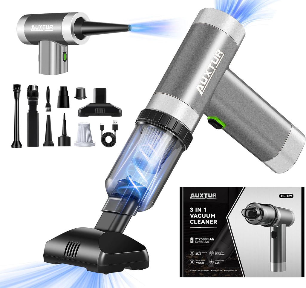 Portable Cordless Mini Computer Vacuum Cleaner with Brushless Motor, 12000PA Suction Power, 3-in-1 Wireless Handheld Design, Rechargeable (Grey)