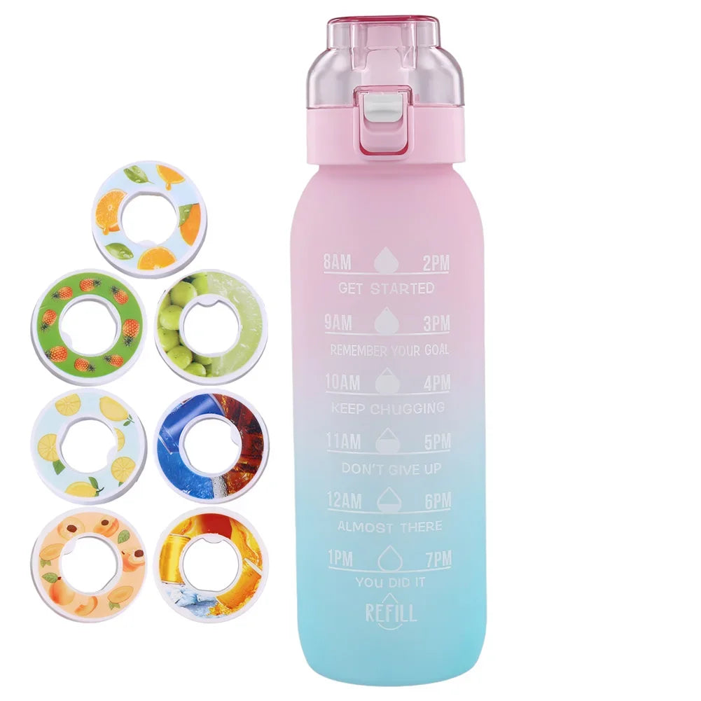 1000ML Air Flavored Water Bottle Sports Scented Water Bottle 0 Sugar Flavors Ring Water Cup with 7 Flavor Rods for Outdoor