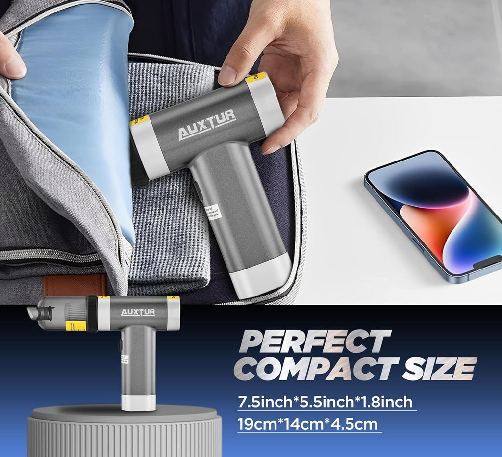 Portable Cordless Mini Computer Vacuum Cleaner with Brushless Motor, 12000PA Suction Power, 3-in-1 Wireless Handheld Design, Rechargeable (Grey)