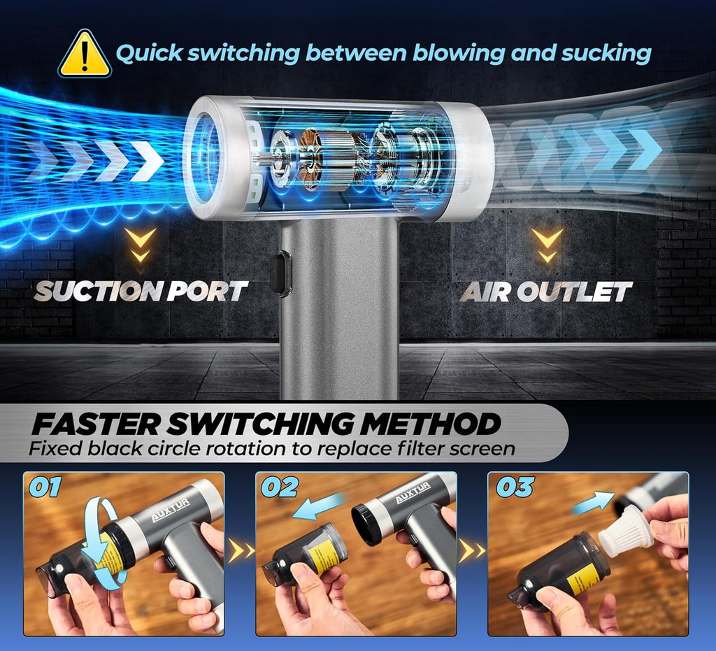 Portable Cordless Mini Computer Vacuum Cleaner with Brushless Motor, 12000PA Suction Power, 3-in-1 Wireless Handheld Design, Rechargeable (Grey)