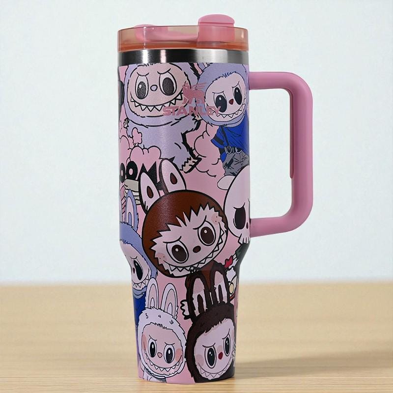 L a b u b u   Themed Stan Cup | Cute Kawaii Tumbler with Lid Straw | 9 Adorable Styles | Reusable Travel Mug for Hot & Cold Drinks