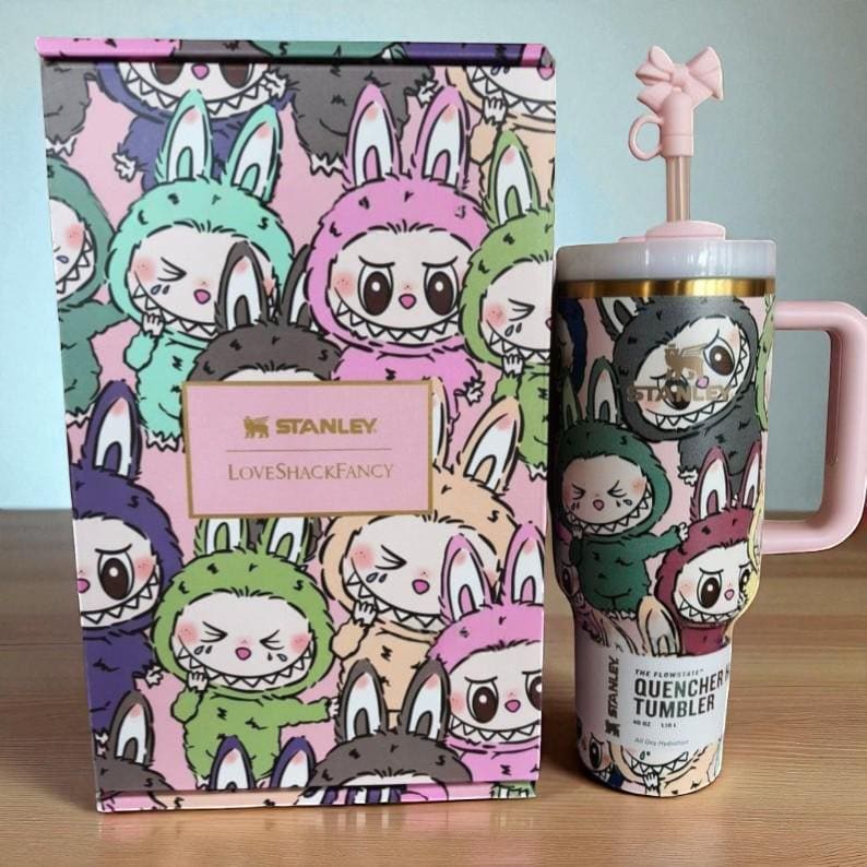 Limited Edition Cartoon 40Oz Tumbler- Viral Pop Mart Collab, Cute Cartoon Tumbler, Perfect for Best Friend Gift Idea