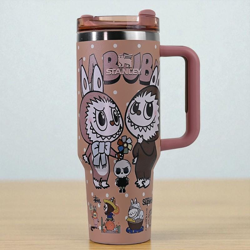 L a b u b u   Themed Stan Cup | Cute Kawaii Tumbler with Lid Straw | 9 Adorable Styles | Reusable Travel Mug for Hot & Cold Drinks